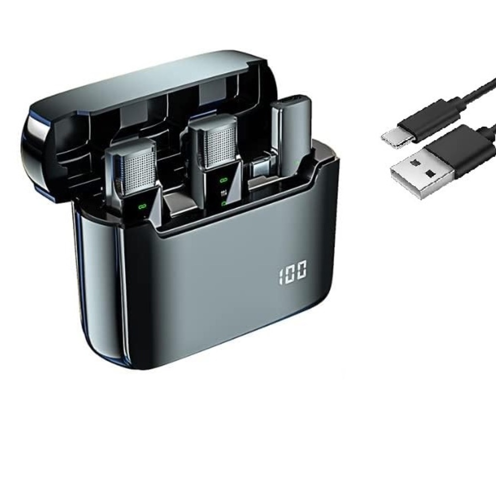 NIB - Wireless Lavalier Mini Microphone for iPhone with Charging Case (Black)
